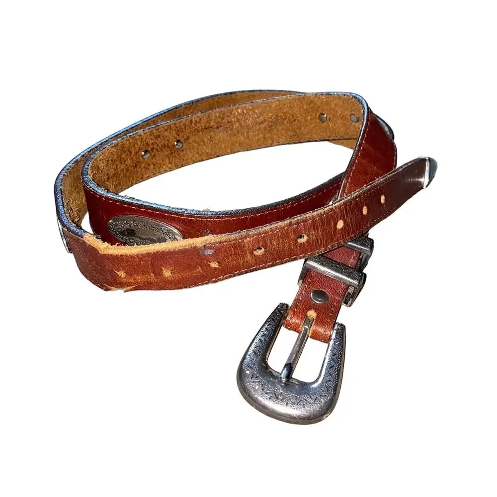 Vintage Genuine Leather Country Concho Western Brown Belt Silver 46